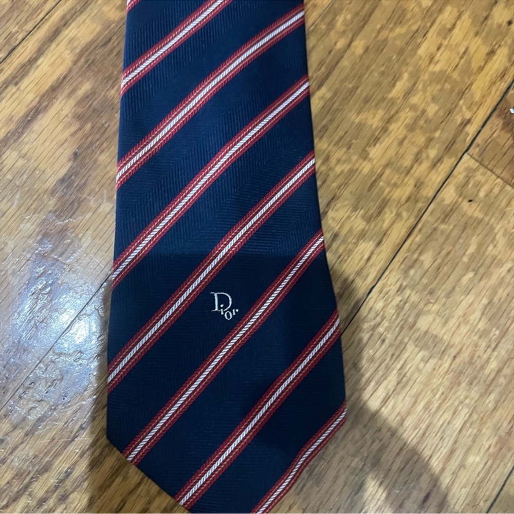 Dior Men's Navy and Red Striped Tie